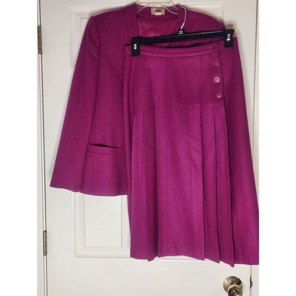 Saville Women's WOOL Blend Purple Fandago Lined Suit With Pleated Skirt & Jacket