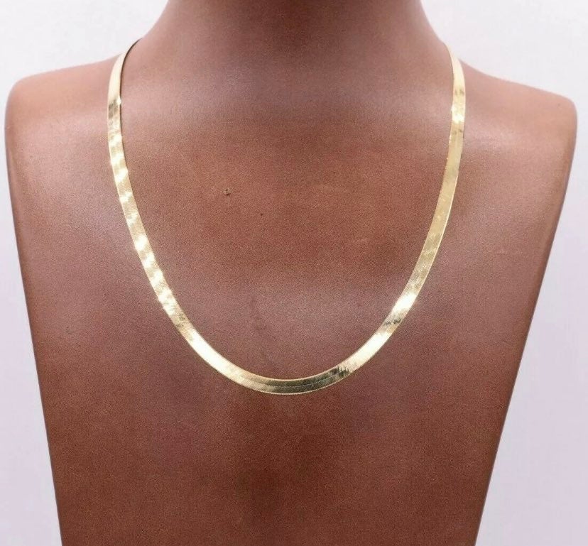 High Polished Herringbone Necklace Chain 10K Solid Yellow Gold 3.00mm