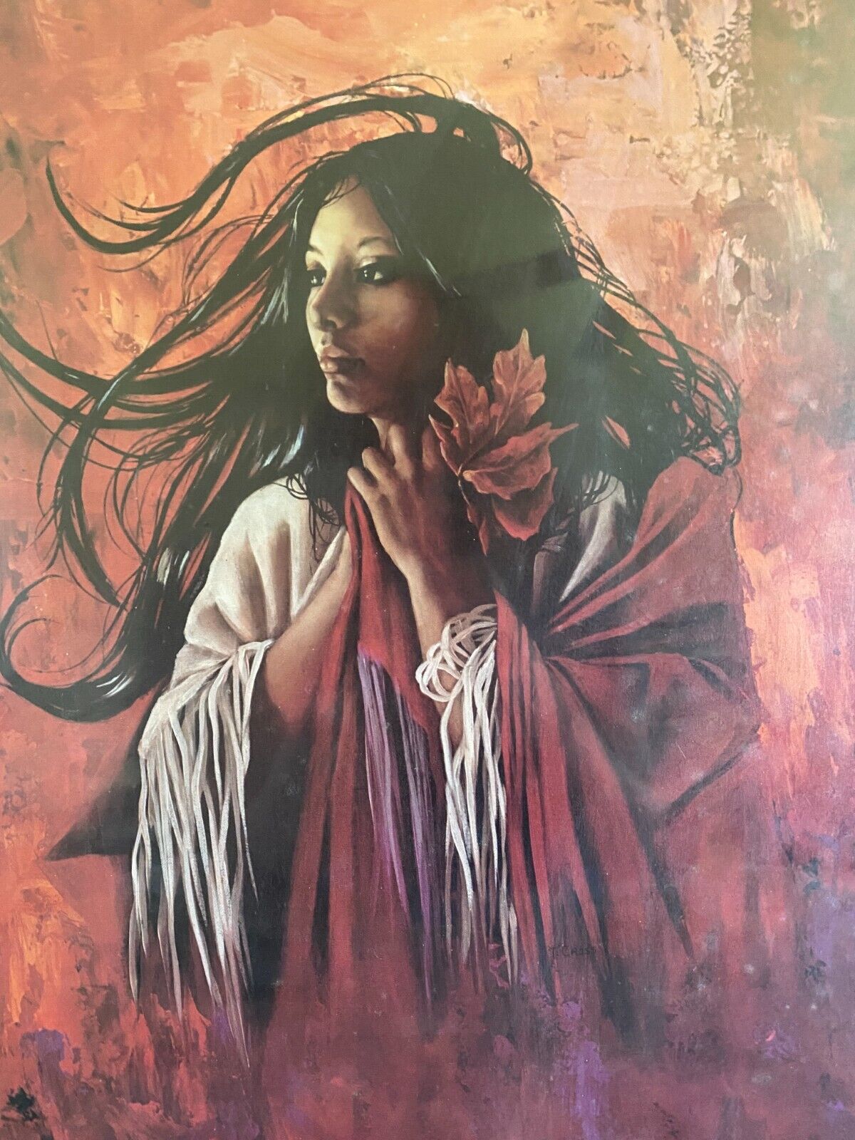 Vintage 1986 24 X 20 Framed Native American Indian Woman Poster Sidekick Print