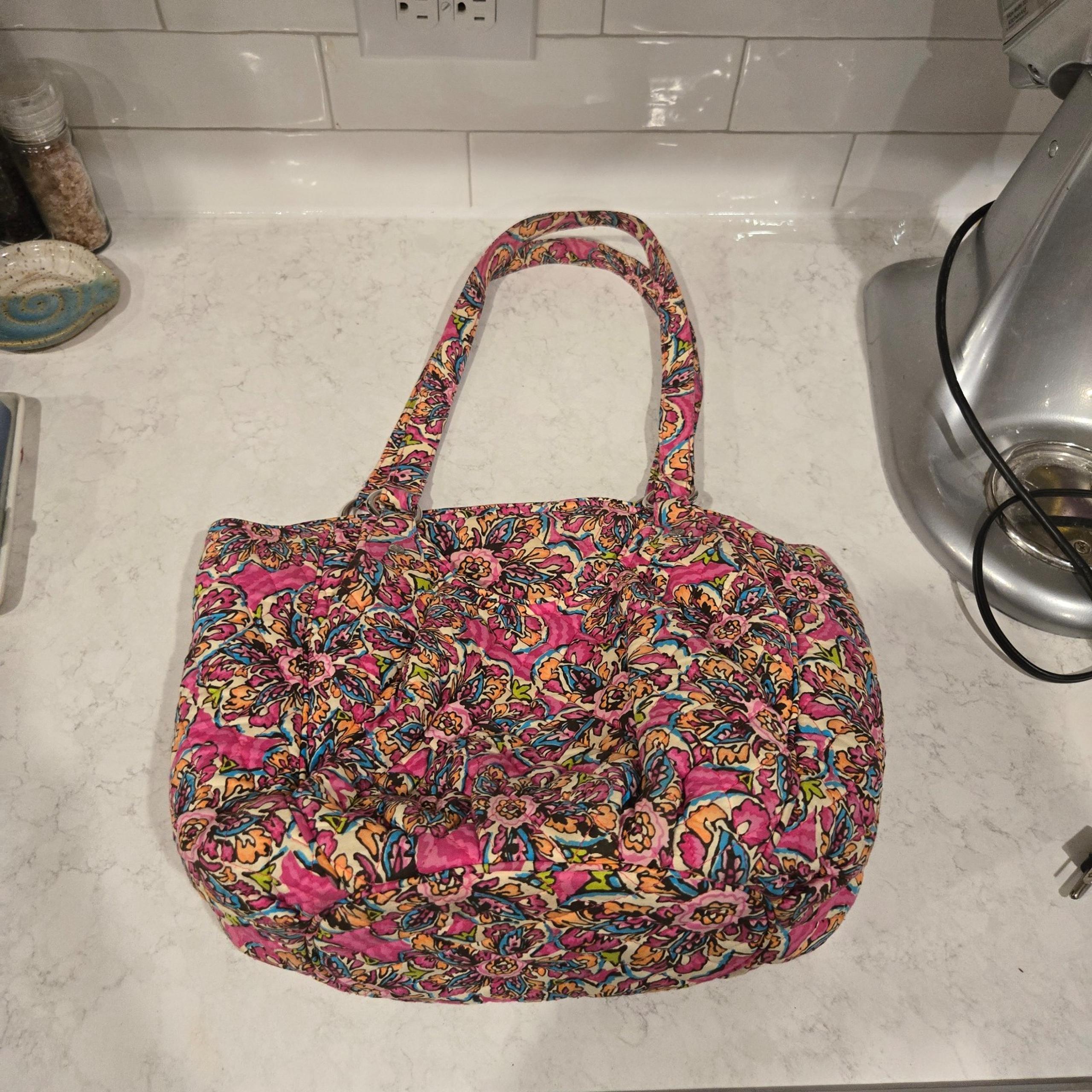 Vera Bradley Tote Pink Floral Sunburst Zip Closure