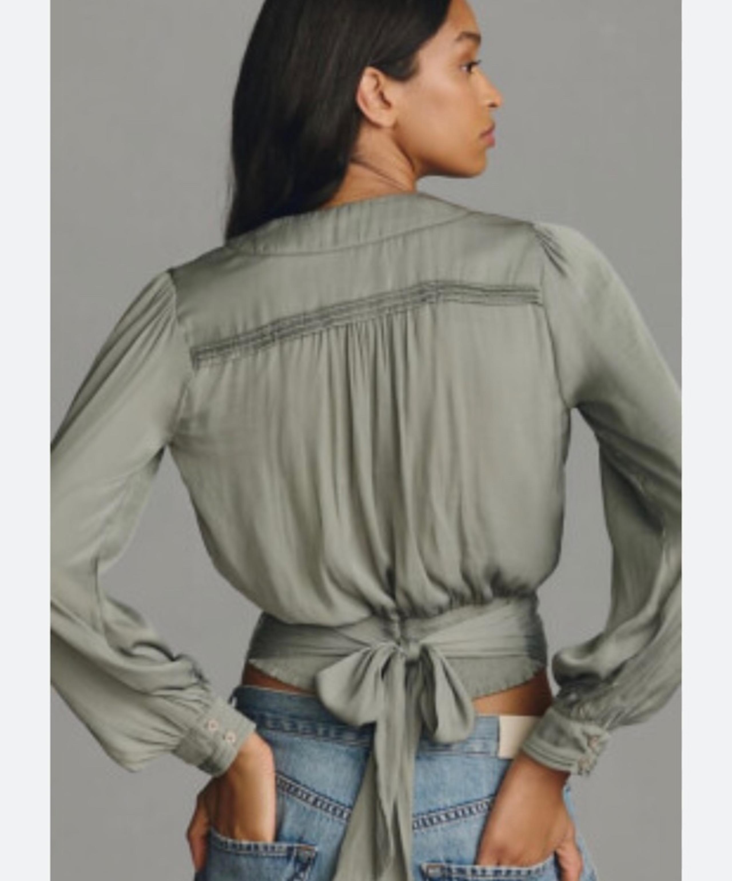 Anthropologie sage green tie blouse size medium