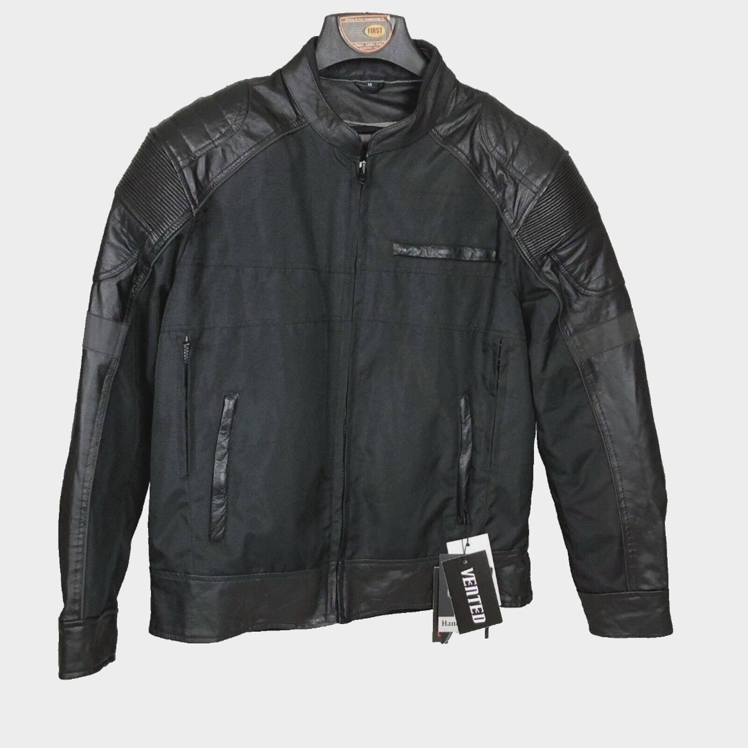 Revolution Gear Men Medium Black Textile & Leather Armour Motorcycle Jacket - Unik