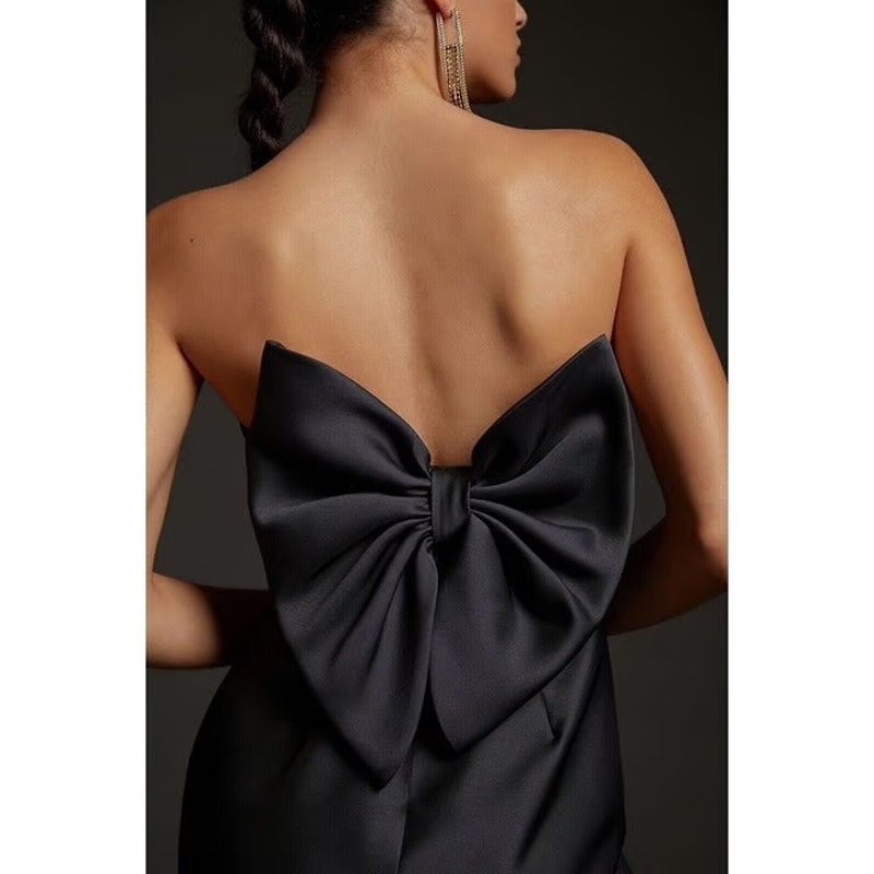 Anthropologie Hutch Bow Back Strapless Midi Cocktail Dress Black 2