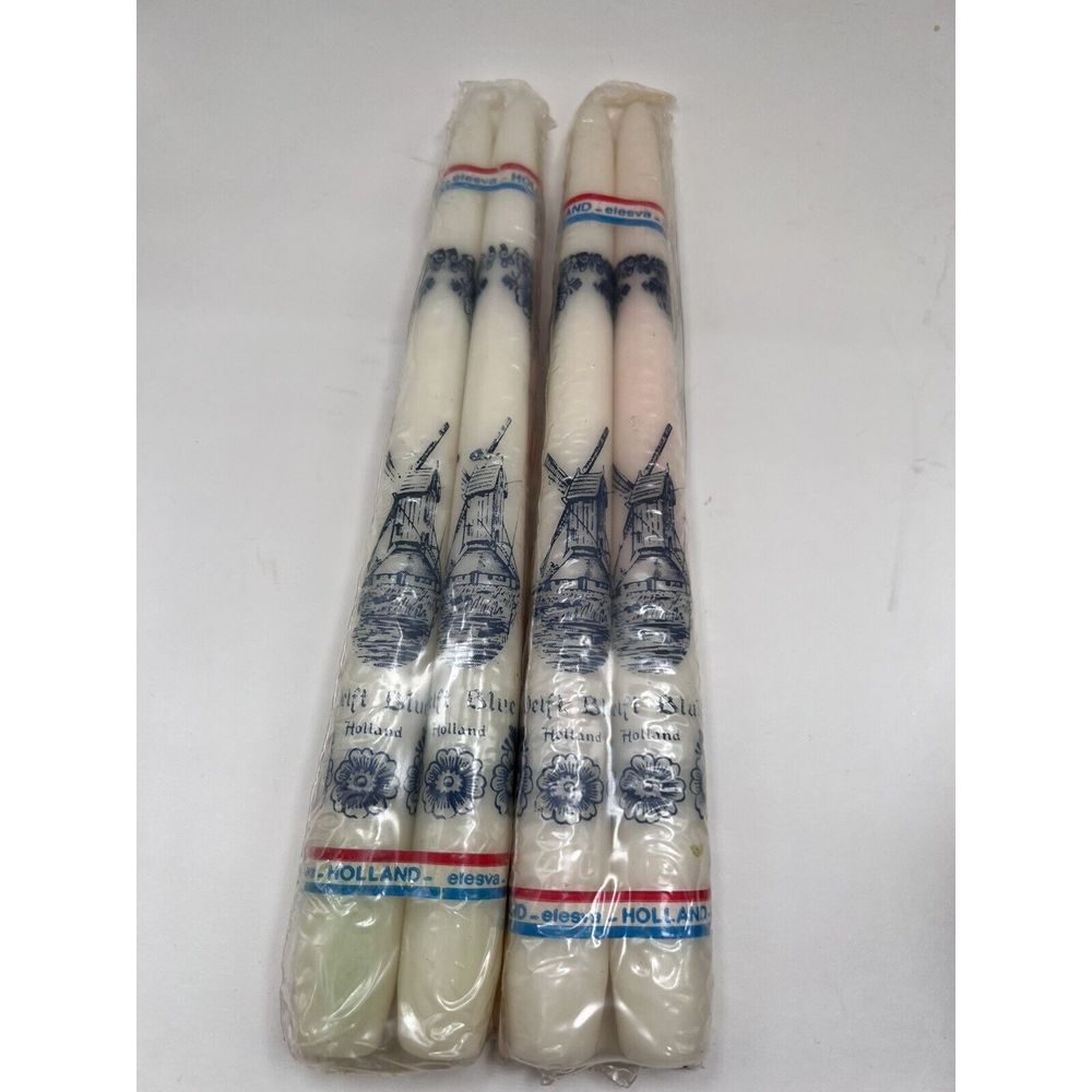 VTG Set Of 2 Holland Self Design 9 Taper Candles Windmills Dutch