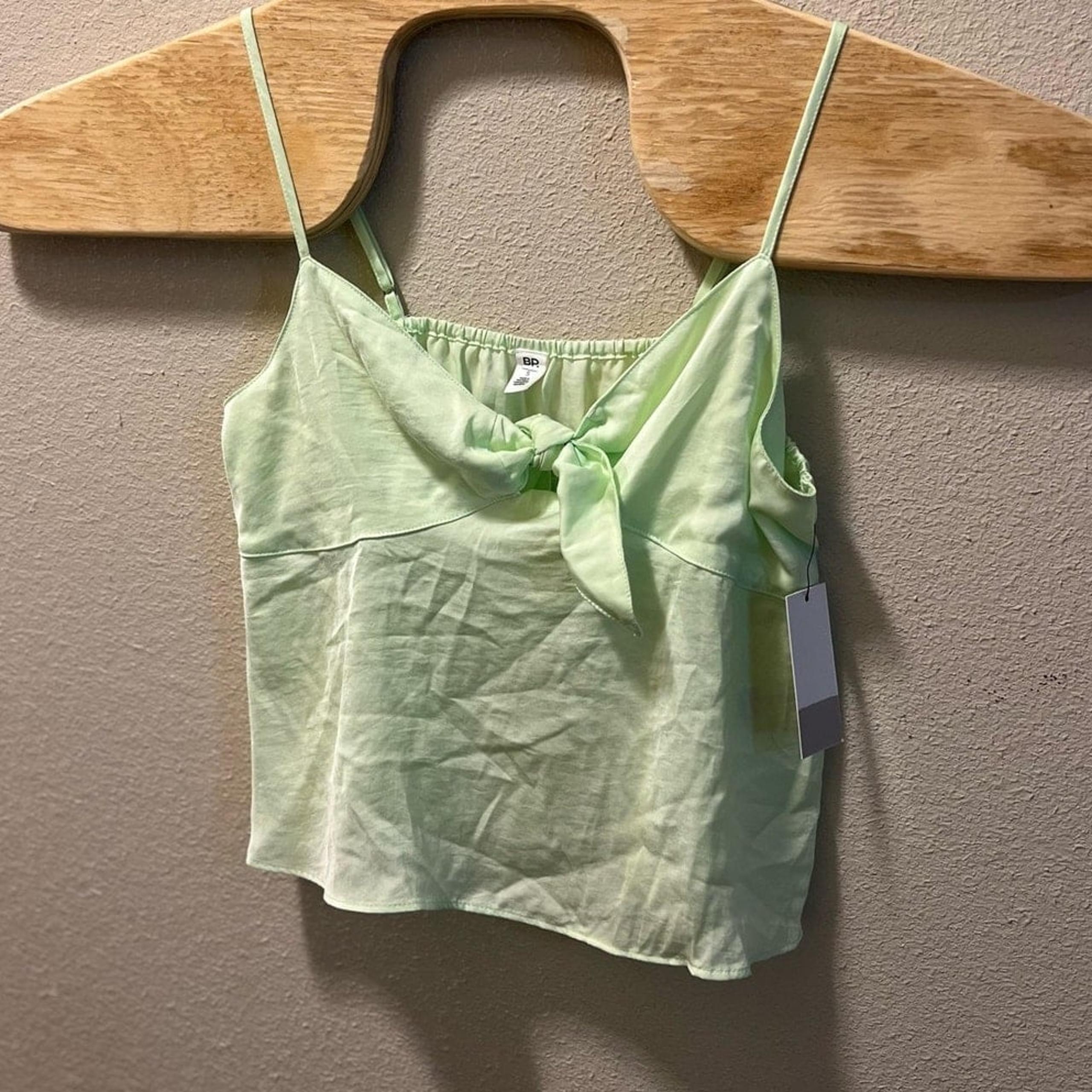 Bp Womens Top Small Green Limecream Sleeveless Spaghetti Strap V Neck Crop
