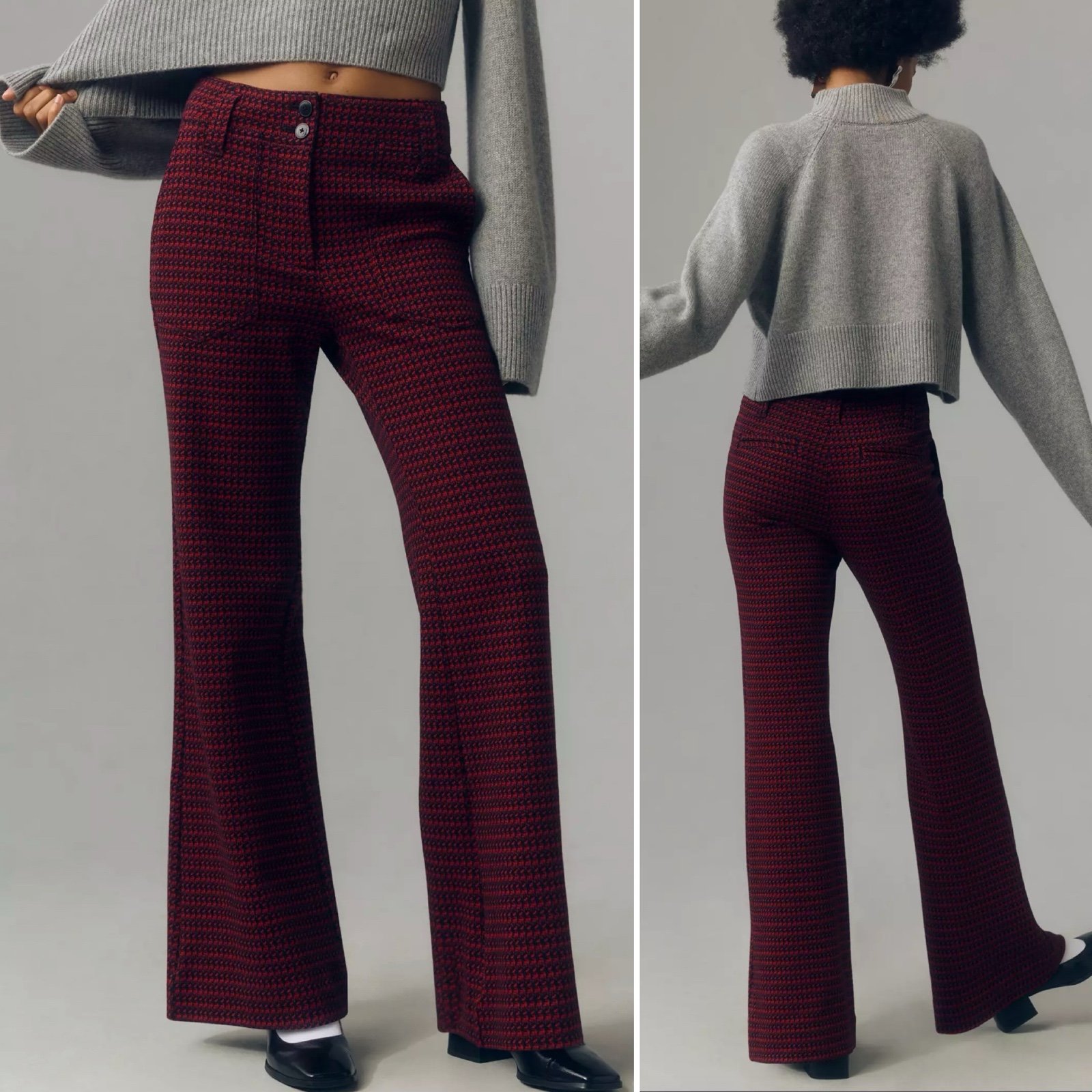 Anthropologie NWT Maeve Naomi High Rise Wide Leg Pants 0P 0 petite red print