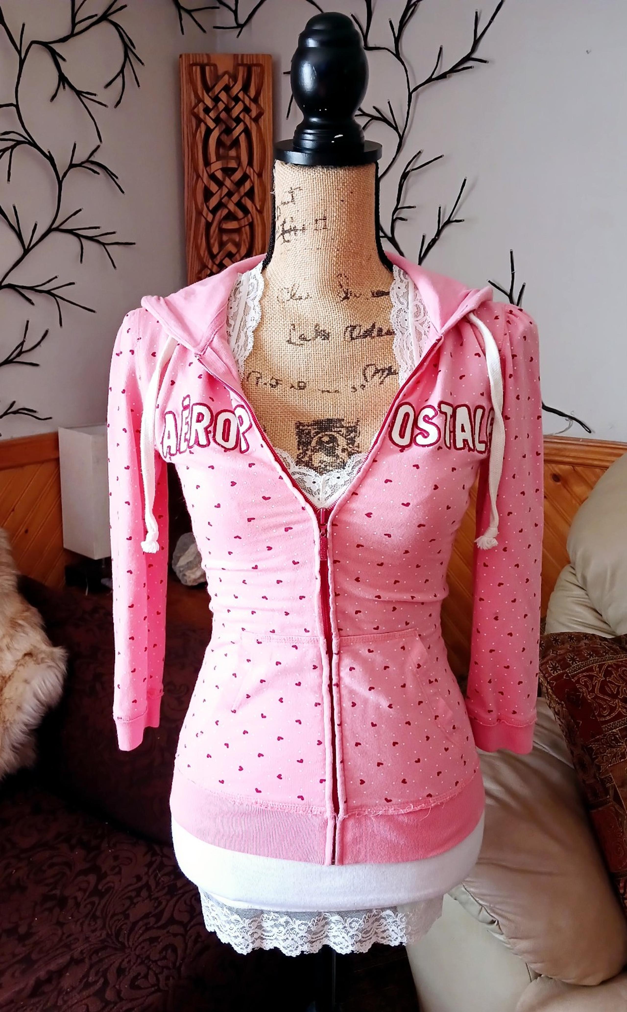 ♡SUPER RARE♡ Y2K♡ Aeropostale 3/4 sleeve zip up hooded heart sweater
