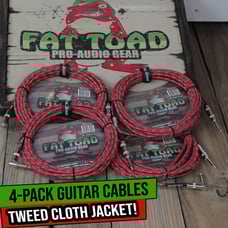 Guitar Cords (4 Pack) Right Angle to Straight-End Instrument Cable Tweed Cloth