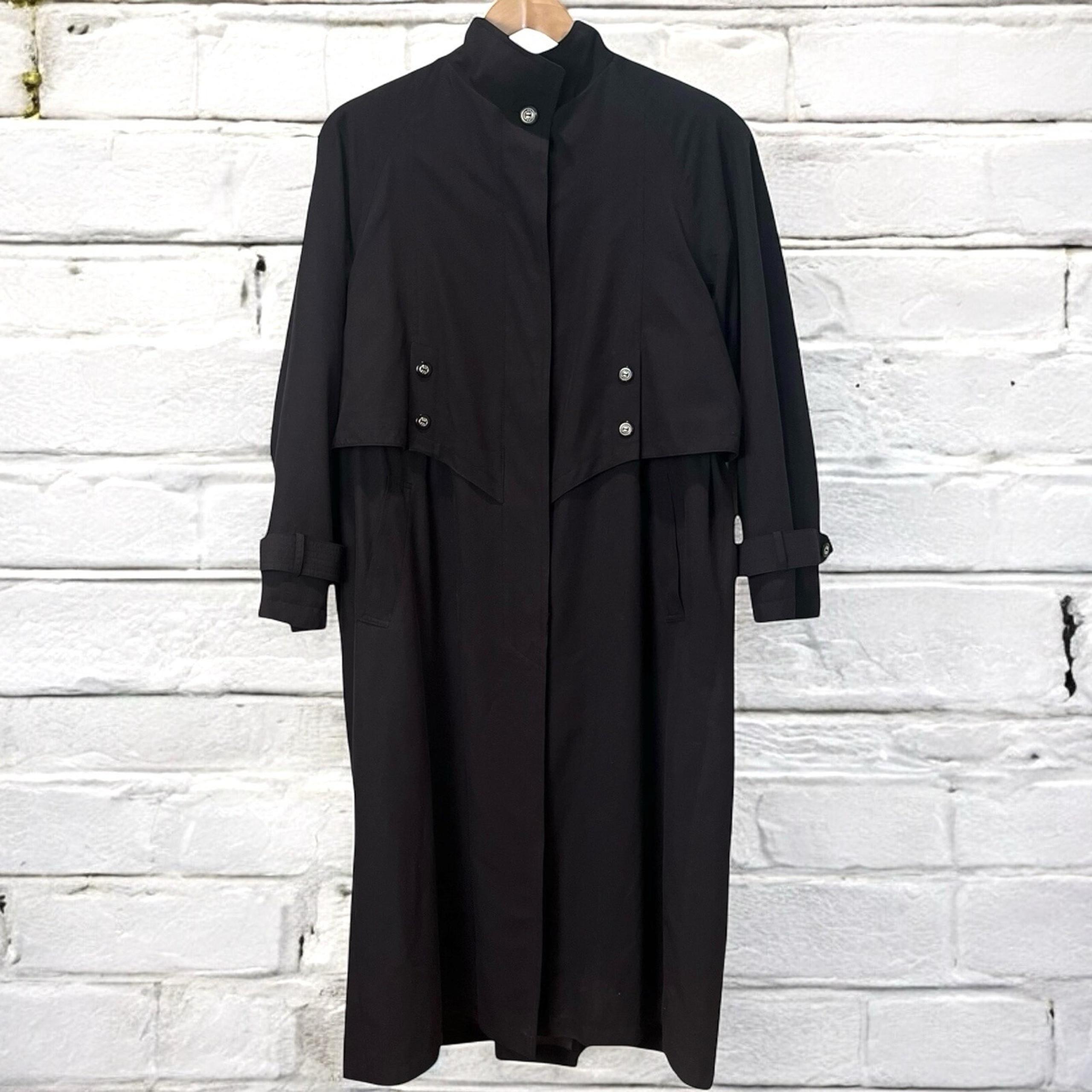 Vintage Fleet Street Black Trench Coat Sz 14 Long Belted Goth Dark Academia Chic