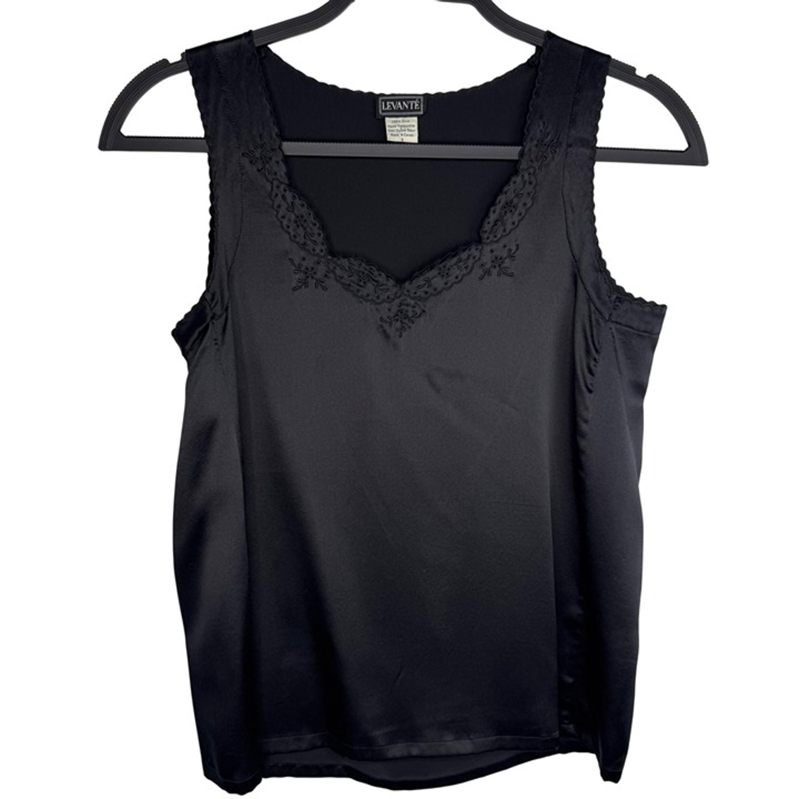 Levante Black 100% Silk Embroidered Camisole Top Size 6