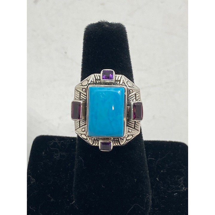 Vintage Nicky Butler Sterling Silver Ring With Turquoise & Amethyst Gemstones