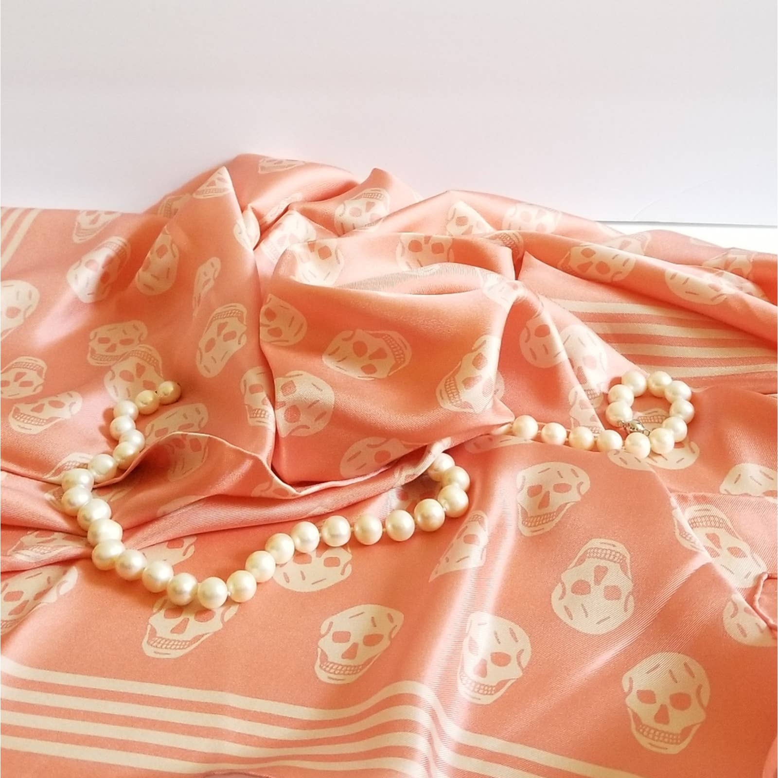 Alexander McQueen Biker Skull Silk Scarf Rose Pink