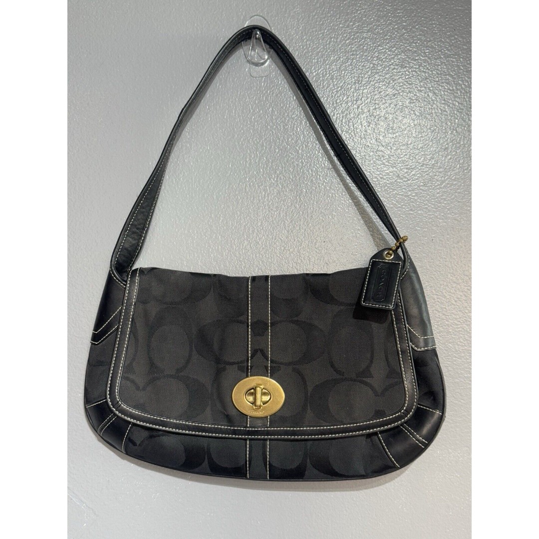 Coach Signature CANVAS & Leather Shoulder Bag Handbag N-G0782-11257