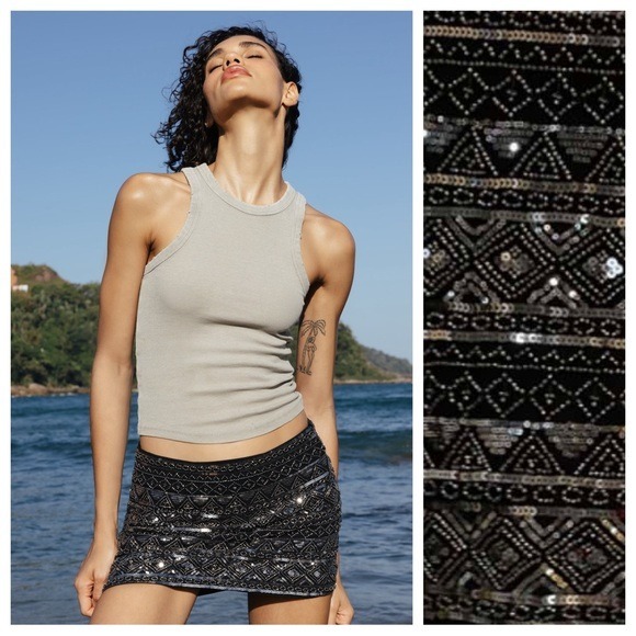 NWT. Zara Black Sequin Mini Skirt. Size M.