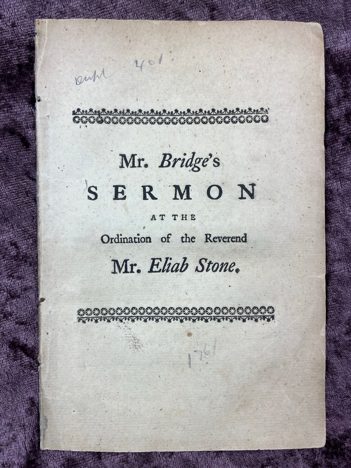 1761 8vo 1st Ed. Pamphlet By Rev. Matthew Bridge Who Resembled George Washington