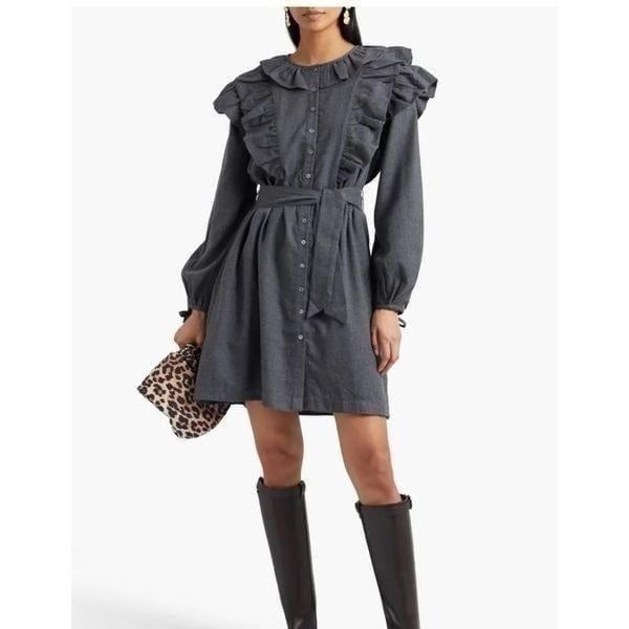 NWT Antik Batik Gray Belted Ruffle Shoulder Shirt Dress| Size M
