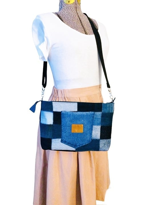 Crossbody, shoulder bag Jeans Denim Patchwork Handmade by SHIZUJP
