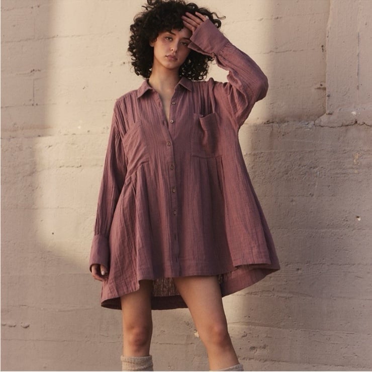 FREE PEOPLE NWOT The Voyager Button Down Shirt Dress in Mauve Size XS Oversized