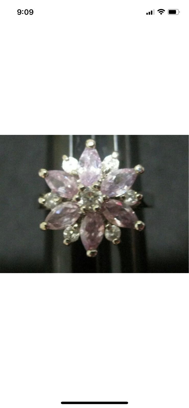 VINTAGE 18K White Gold Plated Ring Amethyst Stones in Floral Shape Size BBC