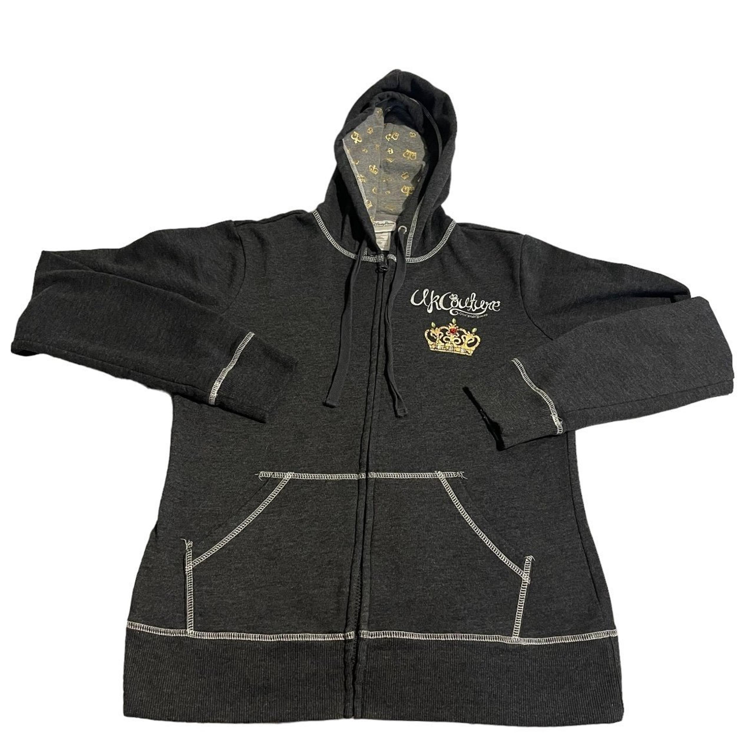 Disney Parks Hoodie Women Large Gray Sweatshirt Pullover Full Zip Casual Crown