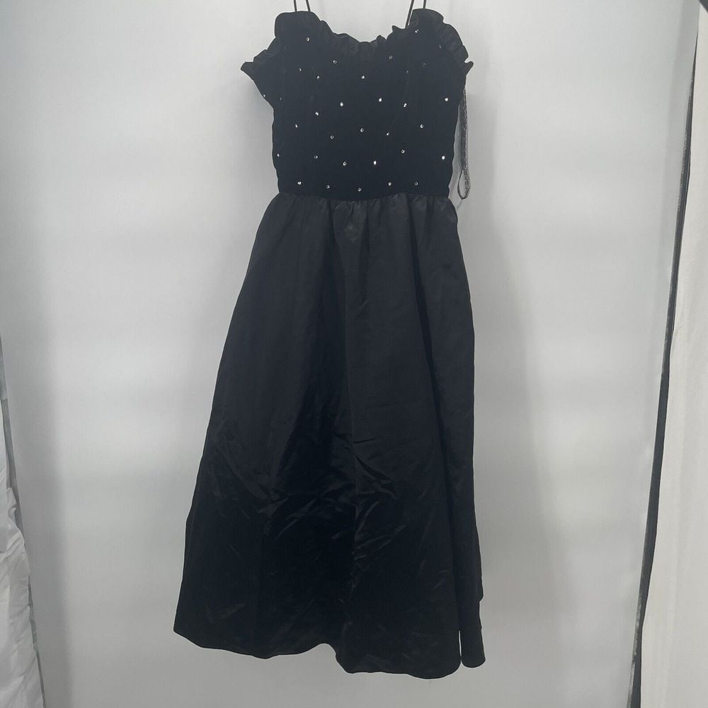 Vtg 80s Glenrob USA Black Velvet Strappy Cocktail Party Evening Dress Small 25 W