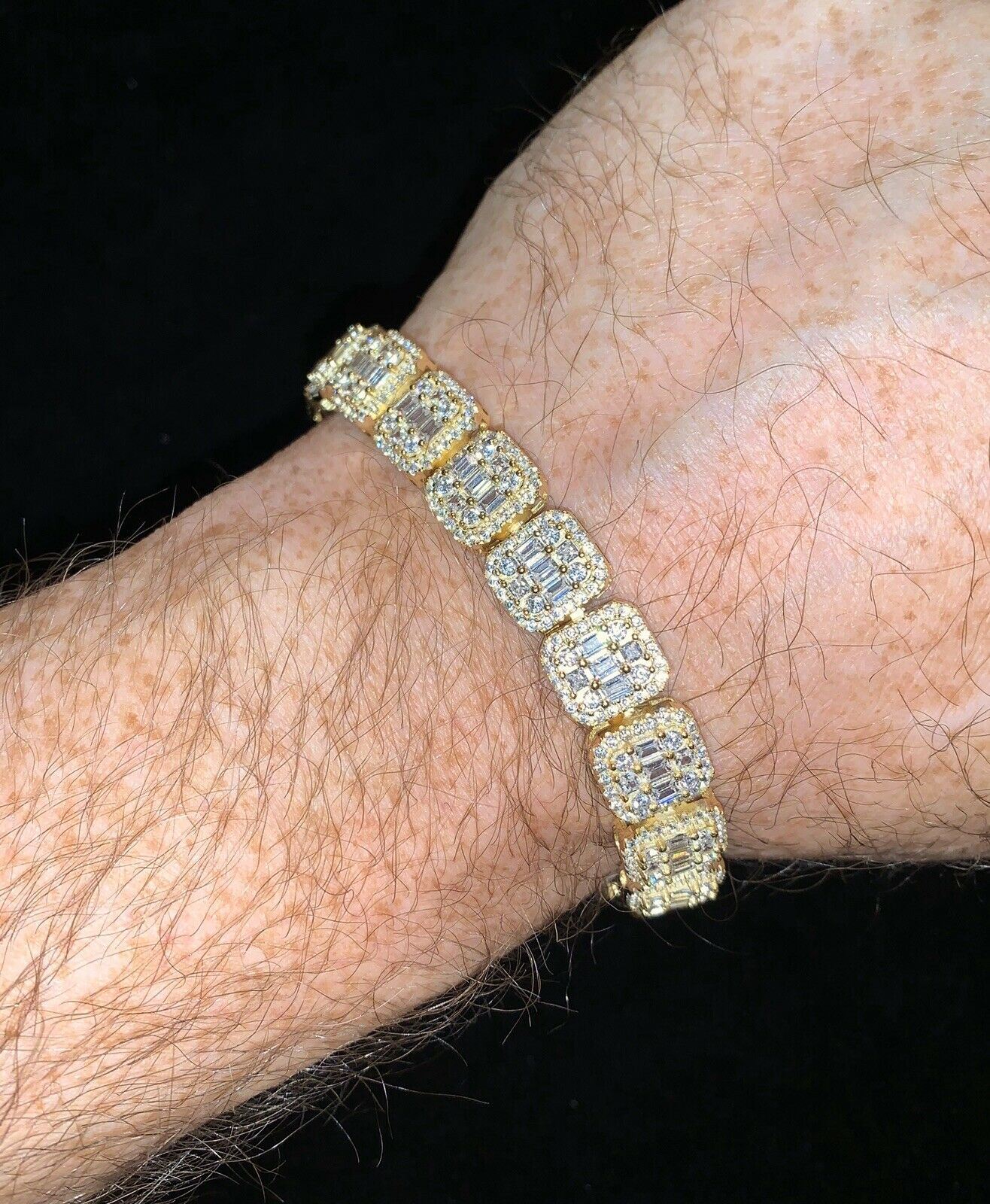 Gold Over Silver Icy Baguette Bracelet 11mm 7.5"