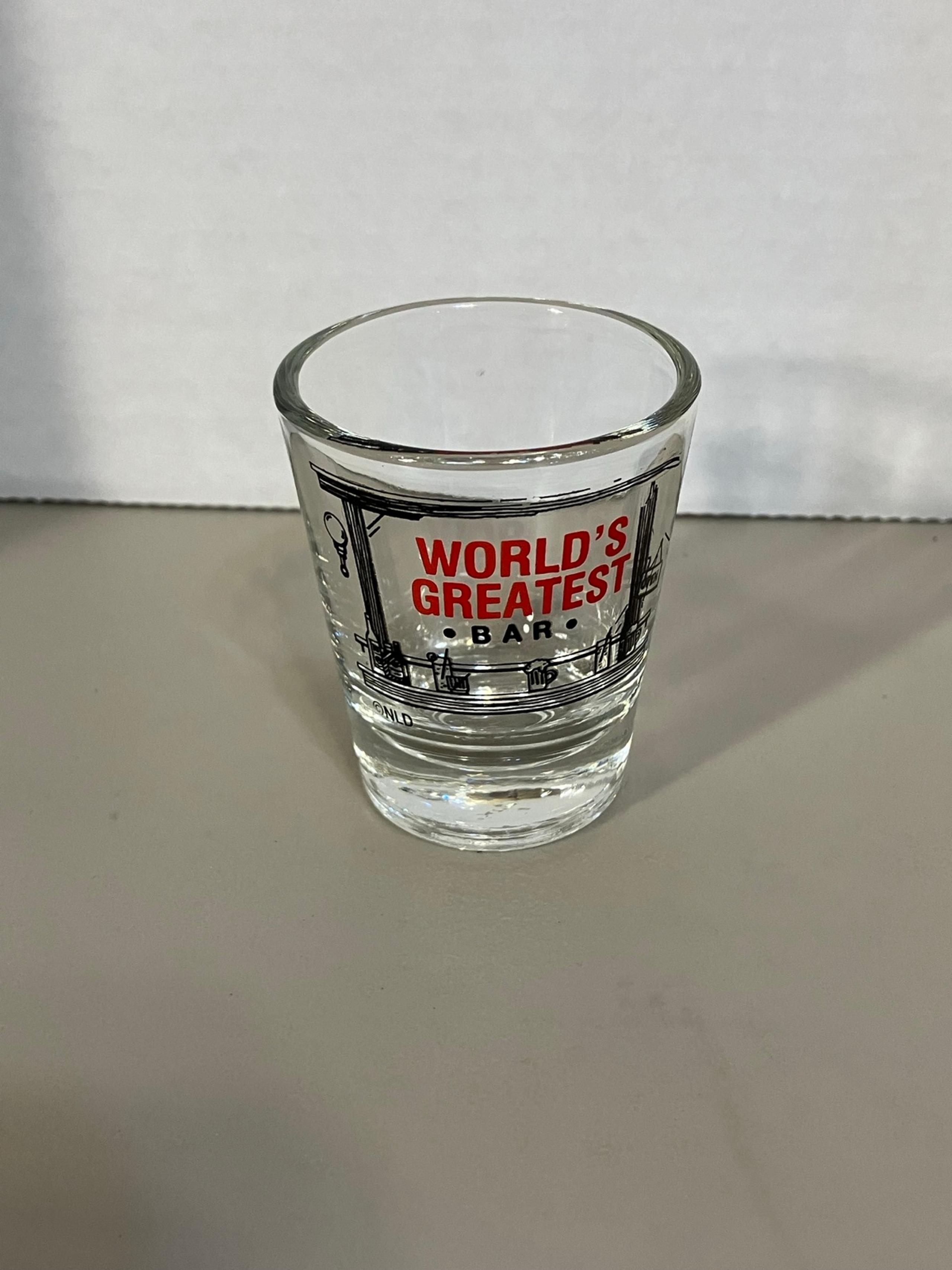 "WORLD'S GREATEST BAR"  Novelty  Shot Glass by Libbey