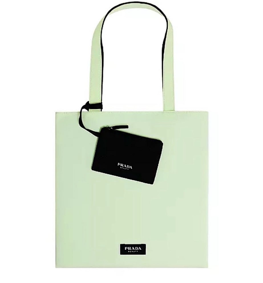 Prada Beauty Mint Green Tote with Black Pouch