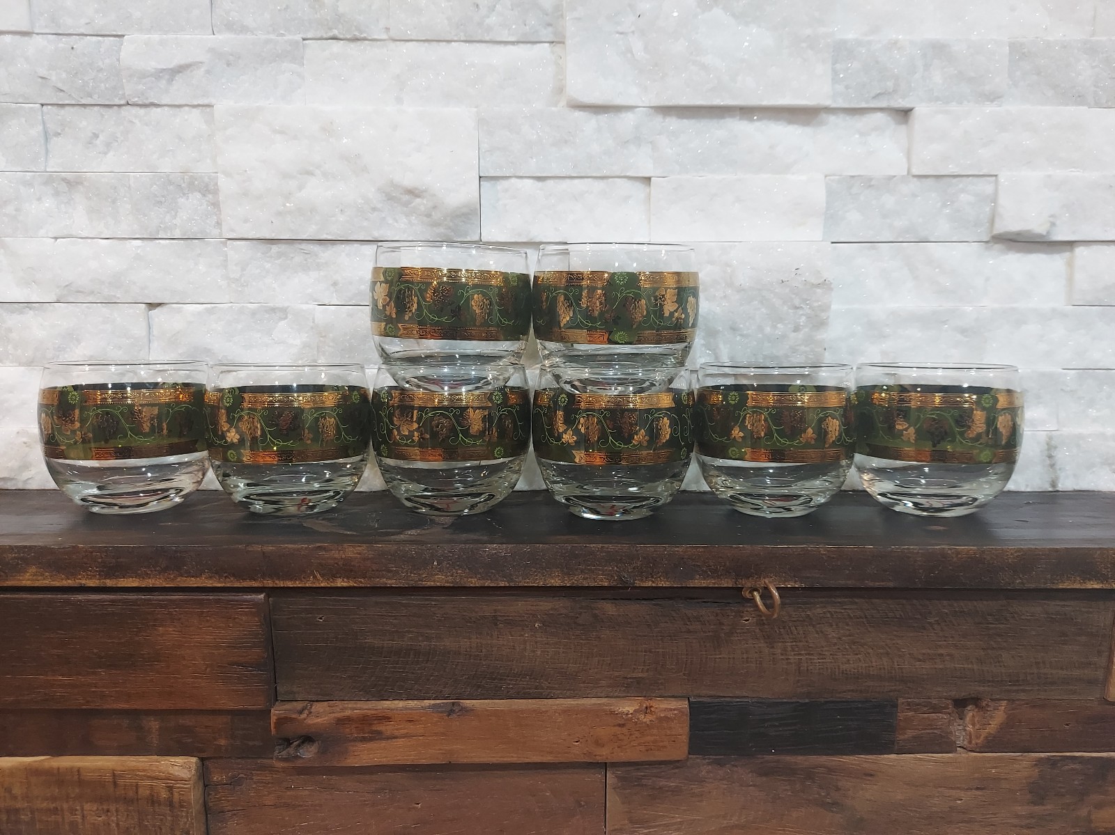 *GOLD ANTIQUE* Pristine Set of 8 Cera Mid-Century 22K Gold Whiskey Gla