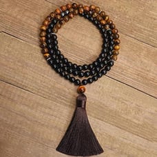 108 Prayer Beads Mala Tassel Necklace-Healing Tiger Eye Stone Beaded Necklace