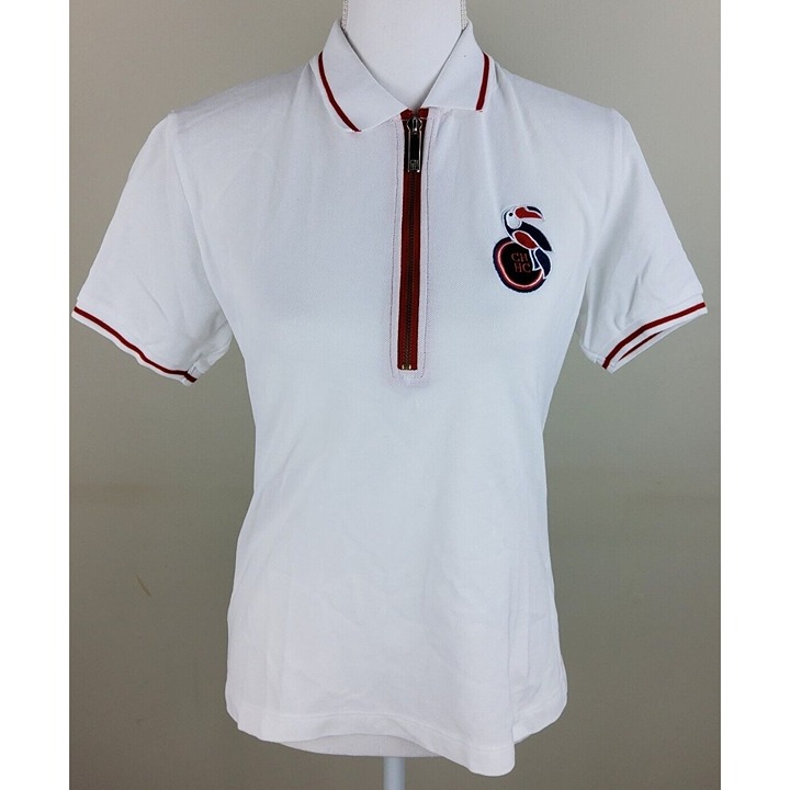 Carolina Herrera Women's Zip Toucan Logo Polo Size XL