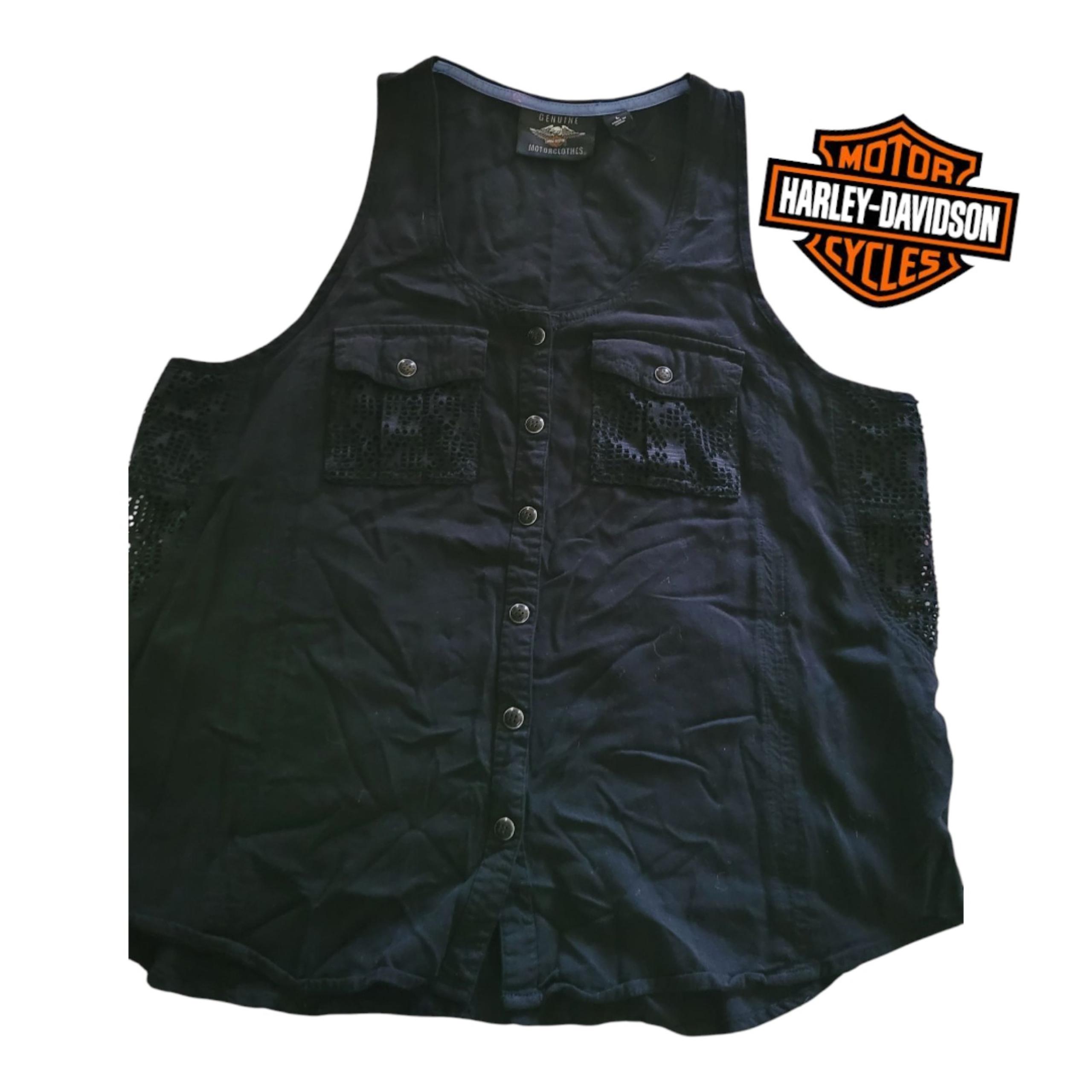 Harley-Davidson Women's Mesh Lace Accent Woven Tank Top, Black large