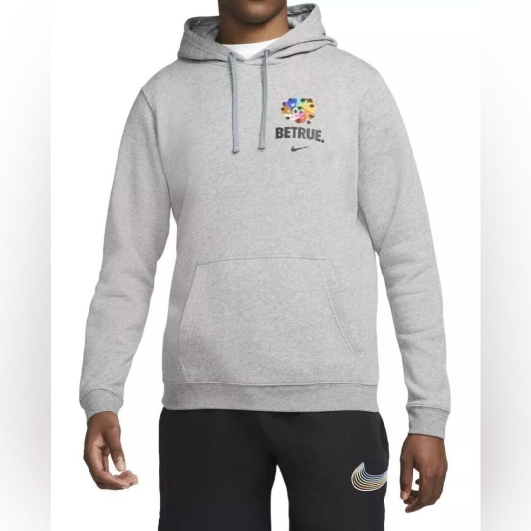 Nike Be True Gray Fleece Pullover Hoodie Sweatshirt DR9538-091 Men's Size Large