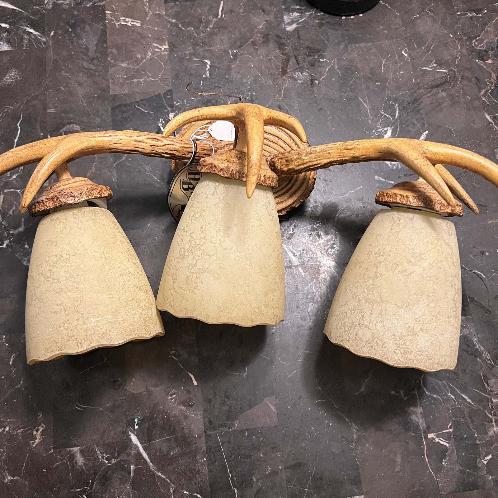 Hampton Bay 3-Light Natural Antler Rustic Wood Light with Sunset Glass Shade