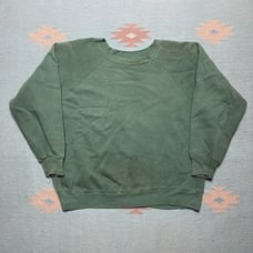 Vintage 1960s crewneck sweatshirt blank forest green pullover faded cotton XL