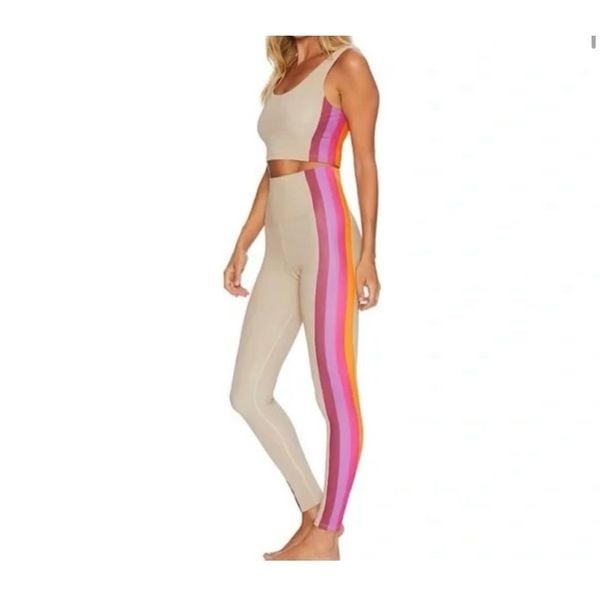 Pink Lily Multi Stripe Athletic Pants & Sports Bra Set Size Large NEW