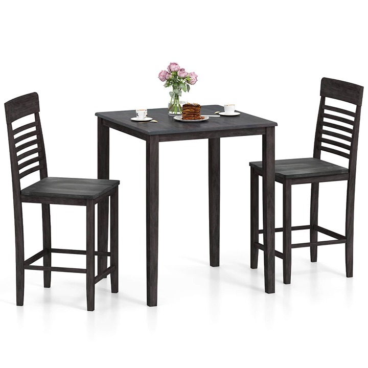3 PCS Counter-Height Dining Table Set for 2 Square Kitchen Table & 2 Bar Chairs