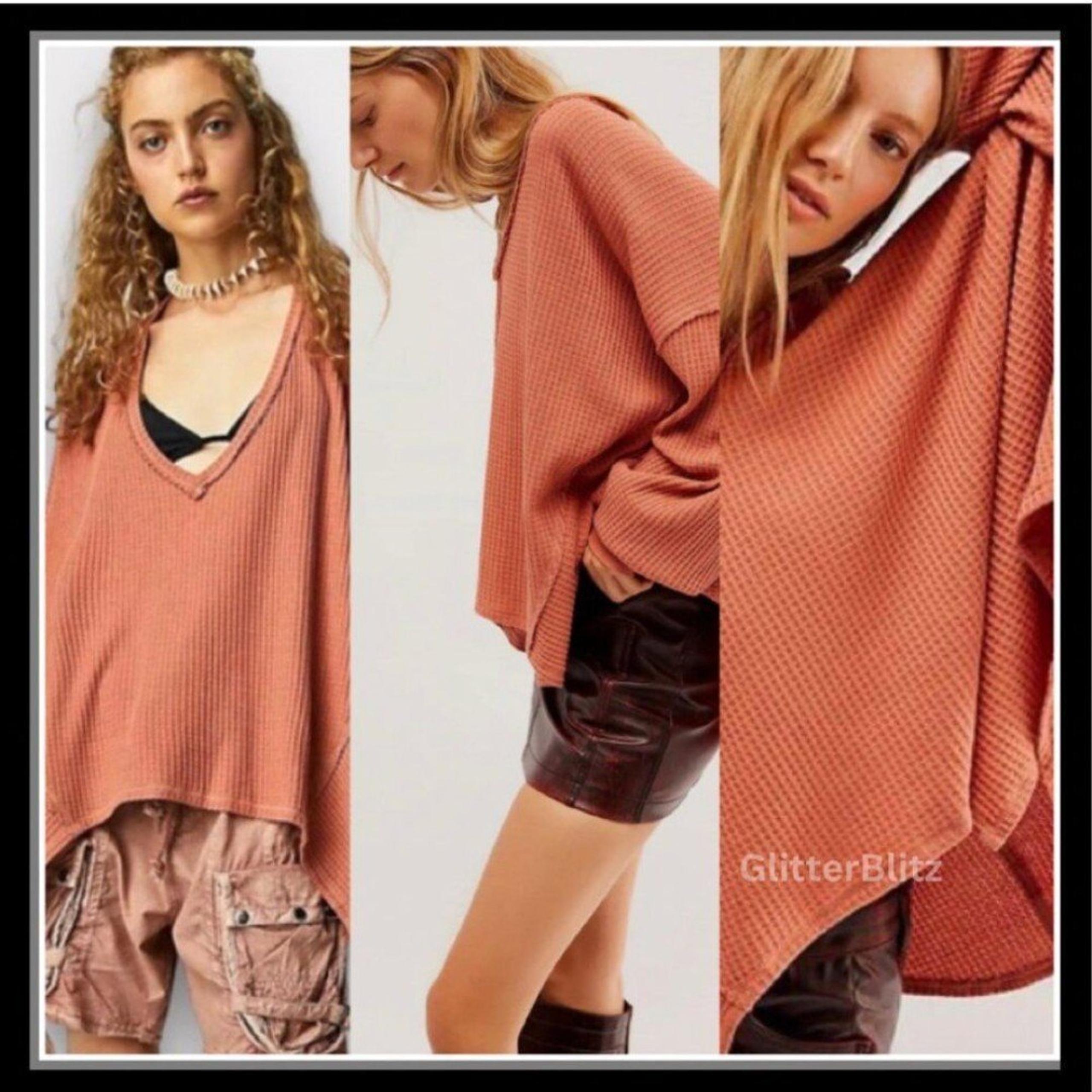 FREE PEOPLE  We The Free Coraline Thermal Top - Cognac Autumn Glaze - Large NWT