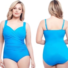 Miraclesuit Sanibel One Piece Swimsuit Slimming Faux Wrap Cerulean Blue Plus 22W
