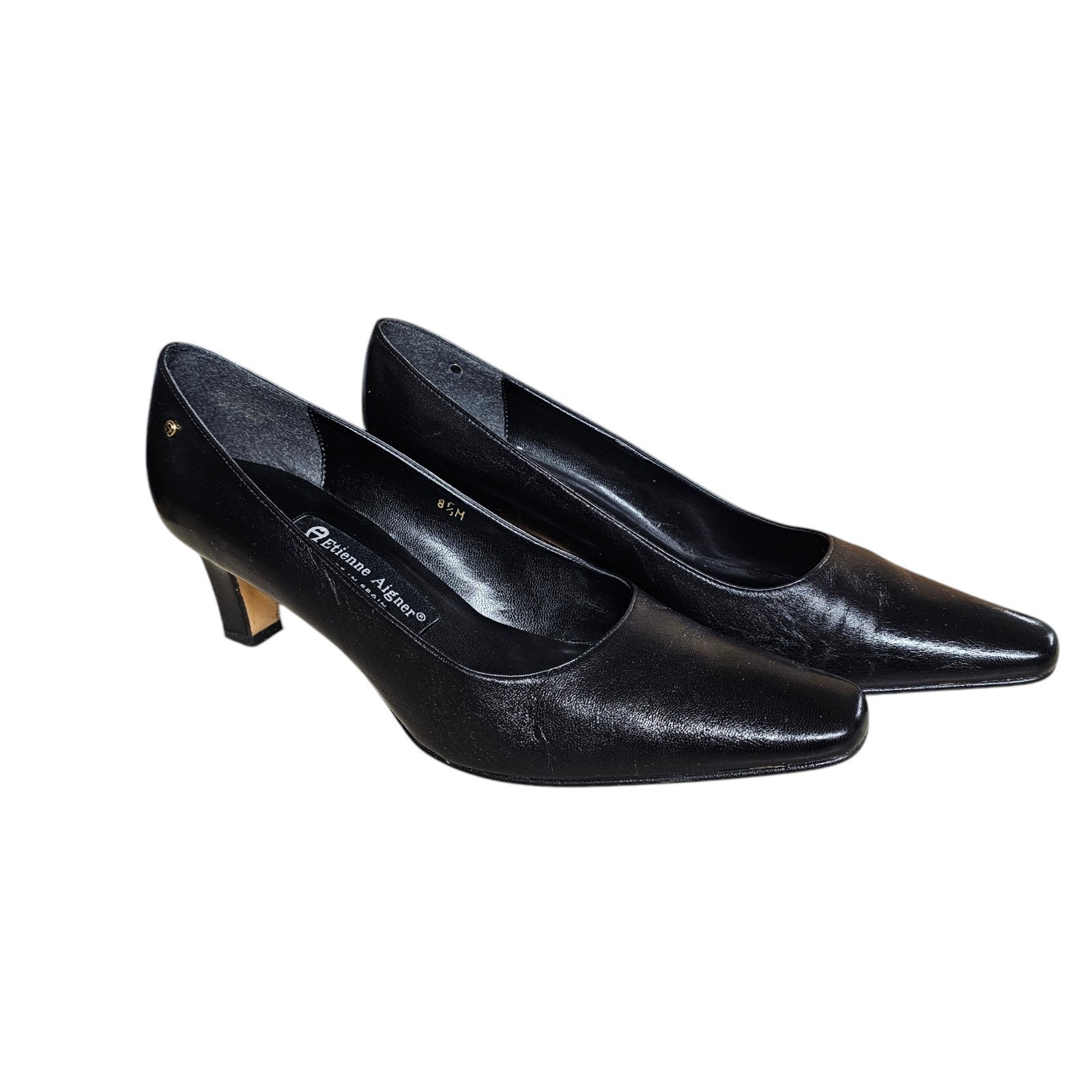 Vintage Etienne Aigner Black Pumps Size 8.5 Leather Almond Toe Professional