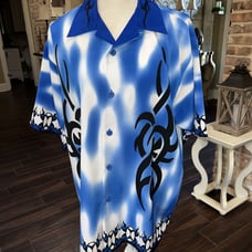 VINTAGE DRAGONFLY Men's Shirt Square Hem Blue/Black FLAME” Pattern MEN’S M