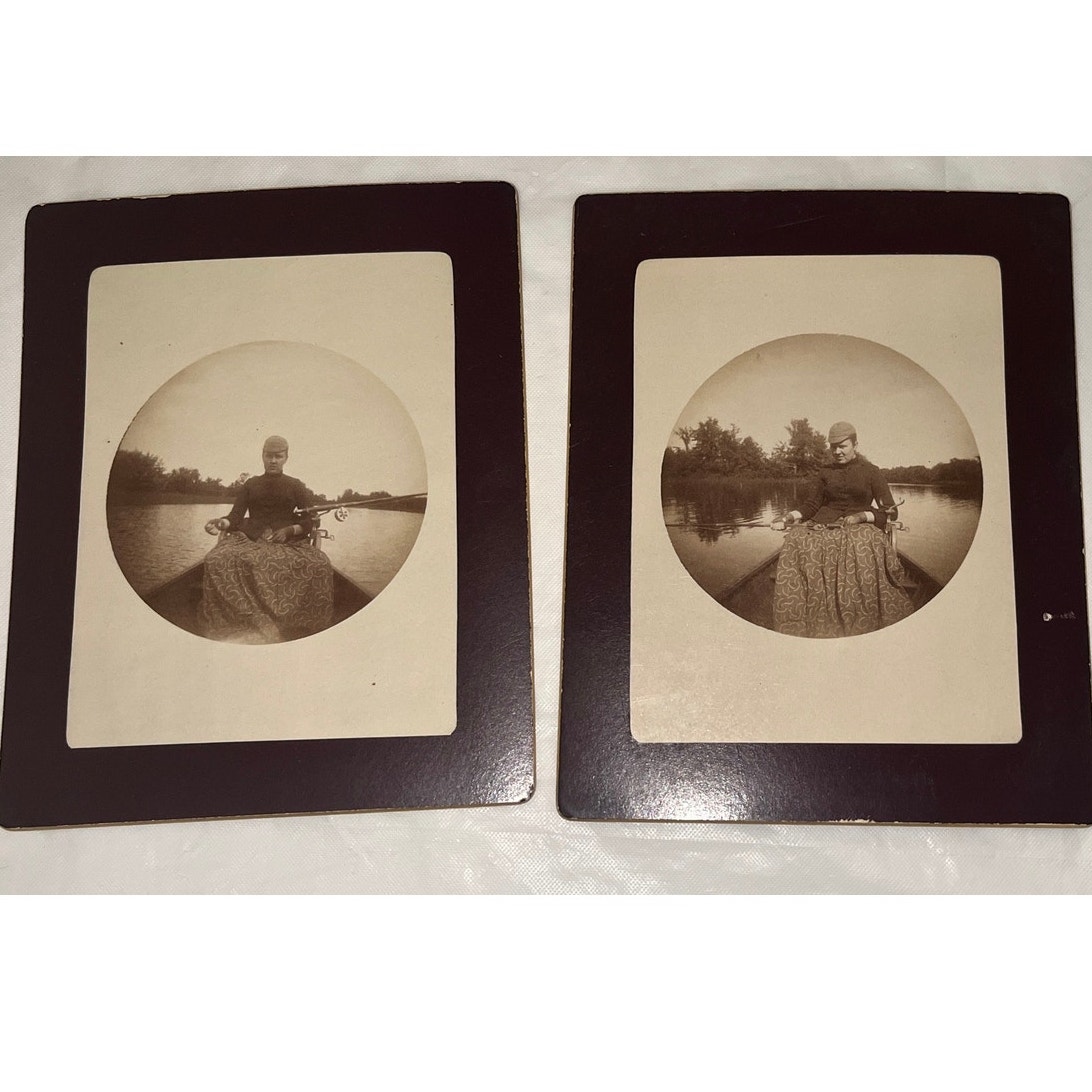 Antique / Vintage Early Kodak Photo - New York - Woman Fishing - Lot of 2