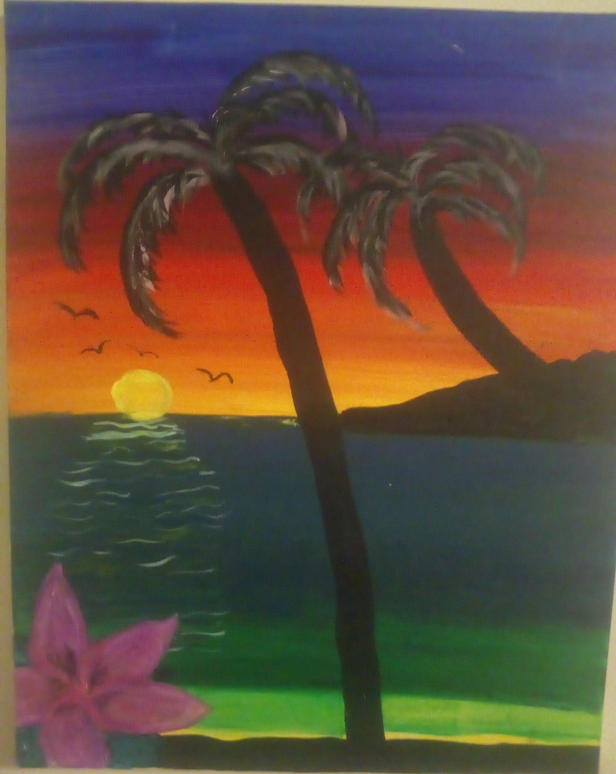 Palm tree sunset painting 16" x 20"