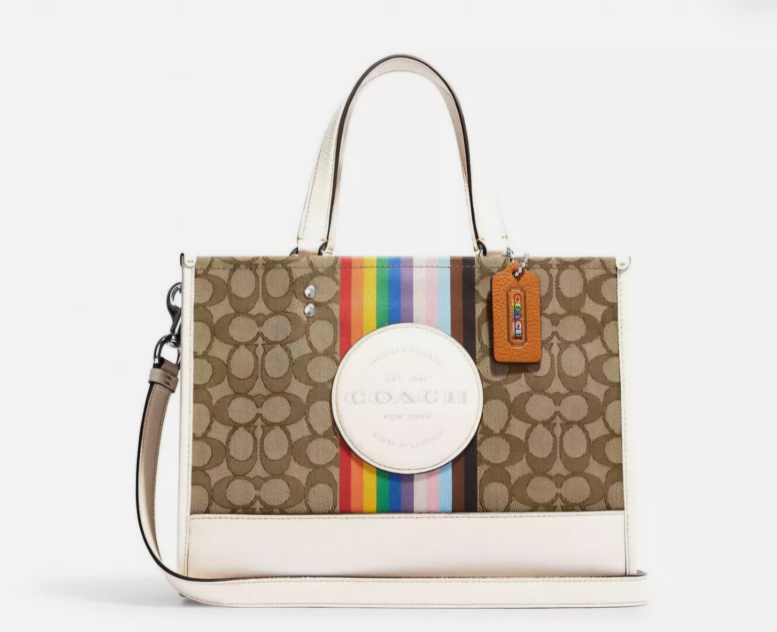COACH Dempsey Carryall In Signature Jacquard With Rainbow Stripe Patch NWT