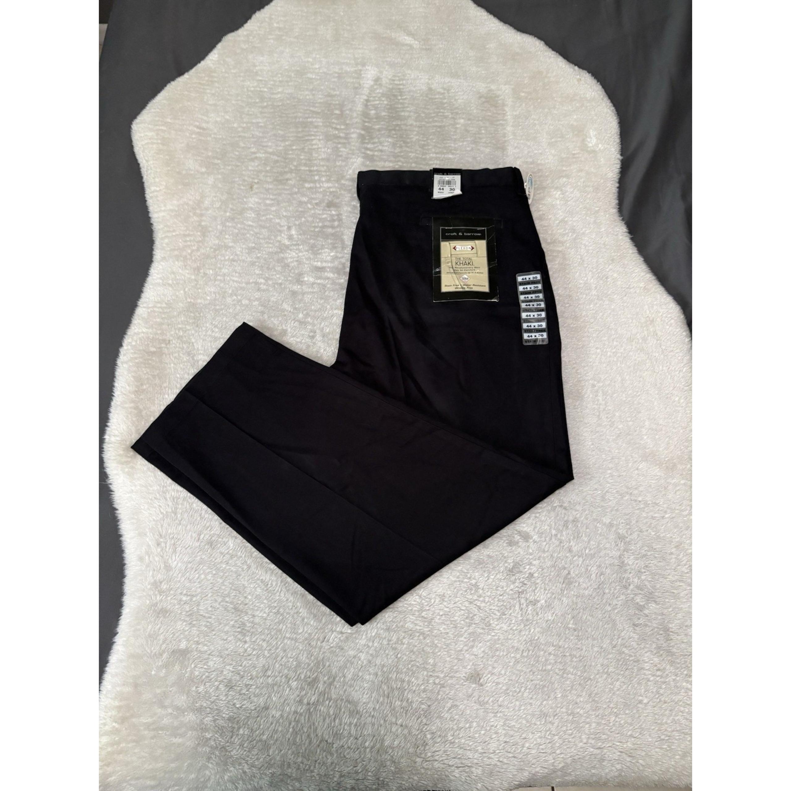 New Croft & Barrow Mens Black Khaki Straight Pants Size 44x30 Flexon NWT