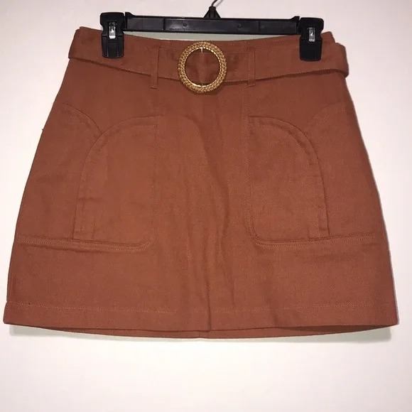 Belted Mini Skirt Brown Size Small