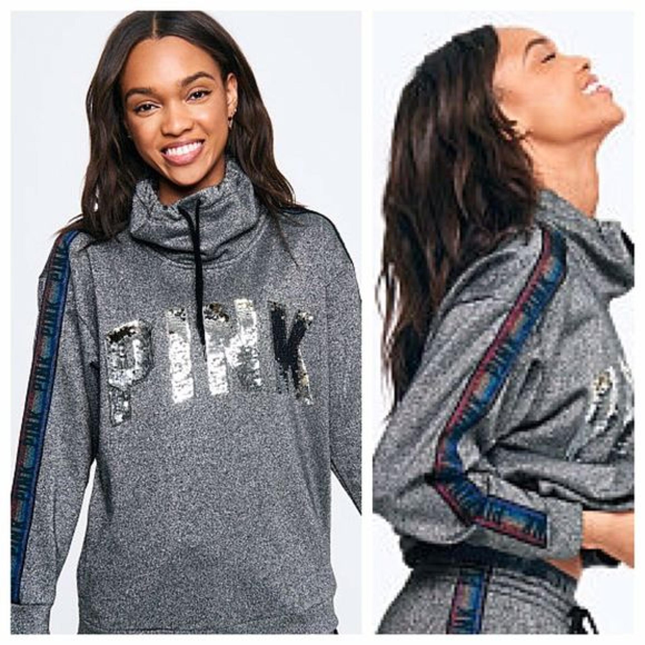 Vs Victorias Secret Pink Sequin Bling Campus Cowl Neck Sweater Jacket Top S