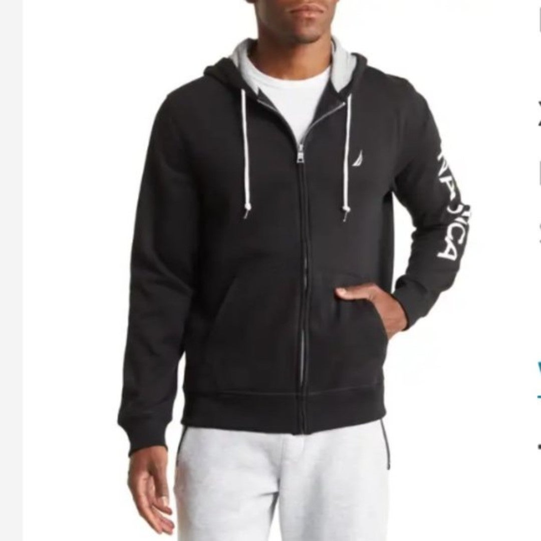 NWT Nautica | Black Cotton Blend Zip Up Hoodie Sweater, XL
