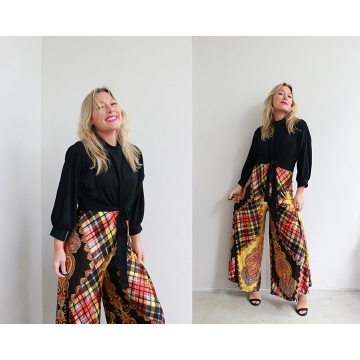 1970's Vintage Palazzo Abstract Jumpsuit ~ Women's Small to Medium ~ SM MD 70s