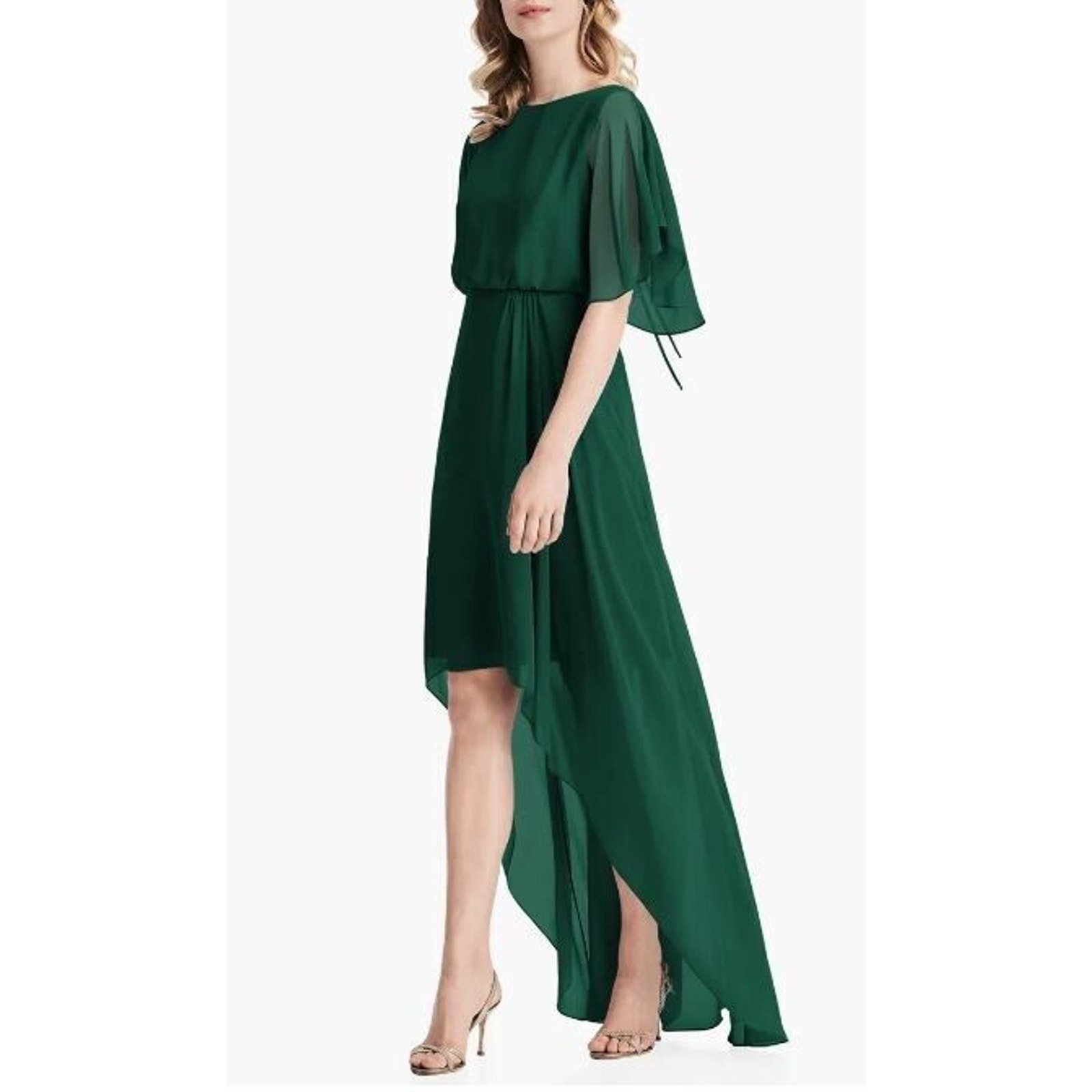 Jenny Packham Flutter Sleeve High/low Chiffon Gown in Hunter Green Size 10 271